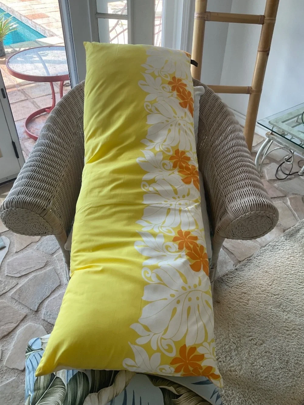 Lovely Yellow Hawaiian Print Pillow - 4 Ft Long